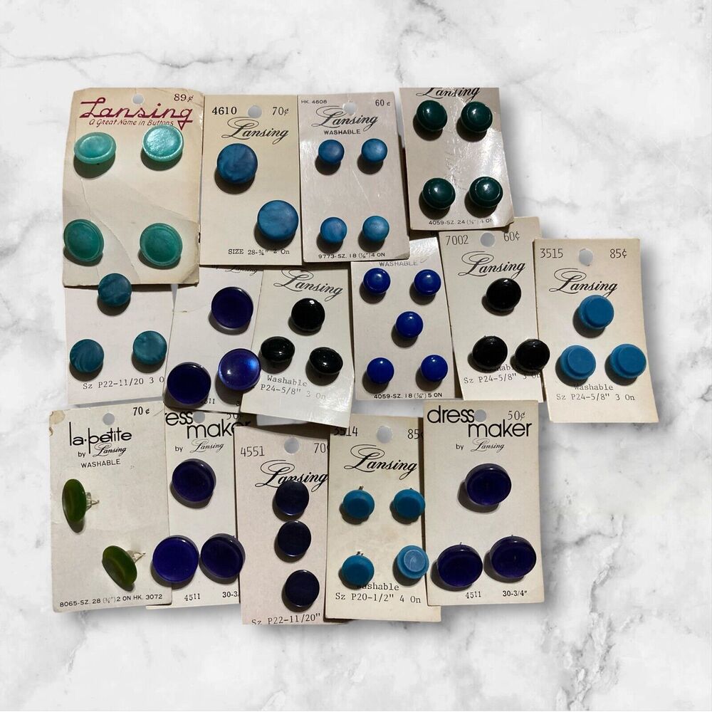 Vintage Lansing Buttons Navy Blue Black Green 15 Cards/50Total Buttons